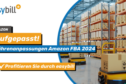 Headerbild für Blog-Beitrag zur Gebührenanpassung von Amazon, Hochlager als Bild im Hintergrund